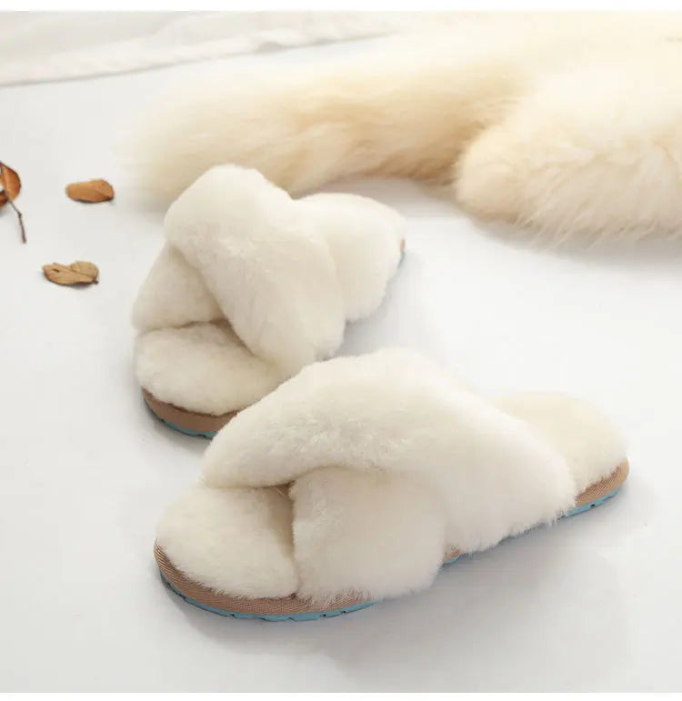 Women Indoor Slippers Real Wool 2023 Natural Sheepskin Home Slipper Winter Fur Slippers Wool Flip Flops Slipper Lady Home Shoes