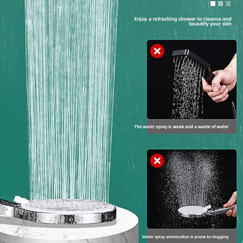 VANTO Modern Square Large Panel Five-Speed ABS Chrome-Plated Wall-Mounted Hand Shower High Pressure Water Saving Booster Large