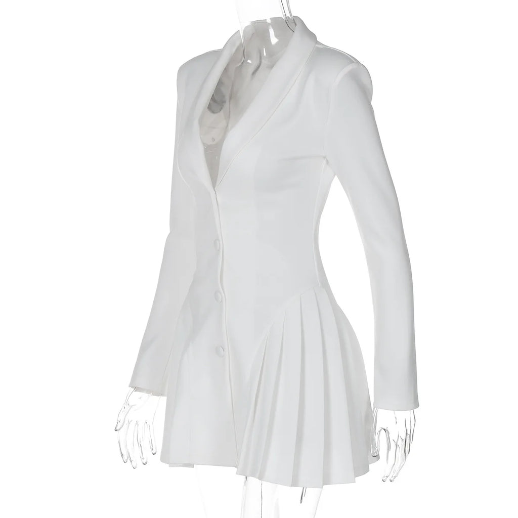 D4616778G V Neck Long Sleeve Side Pleated Hem Wrap Suit Dress Fashion Elegant 2024 Manufacturer Streetwear Casual Clothing