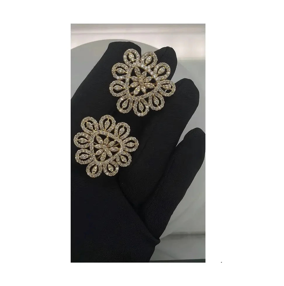 High Jewelry Floral Diamond Earrings Crafted in Solid 14K Gold with 7ct Natural Diamonds IGI Certified Featuring Bright EF Color