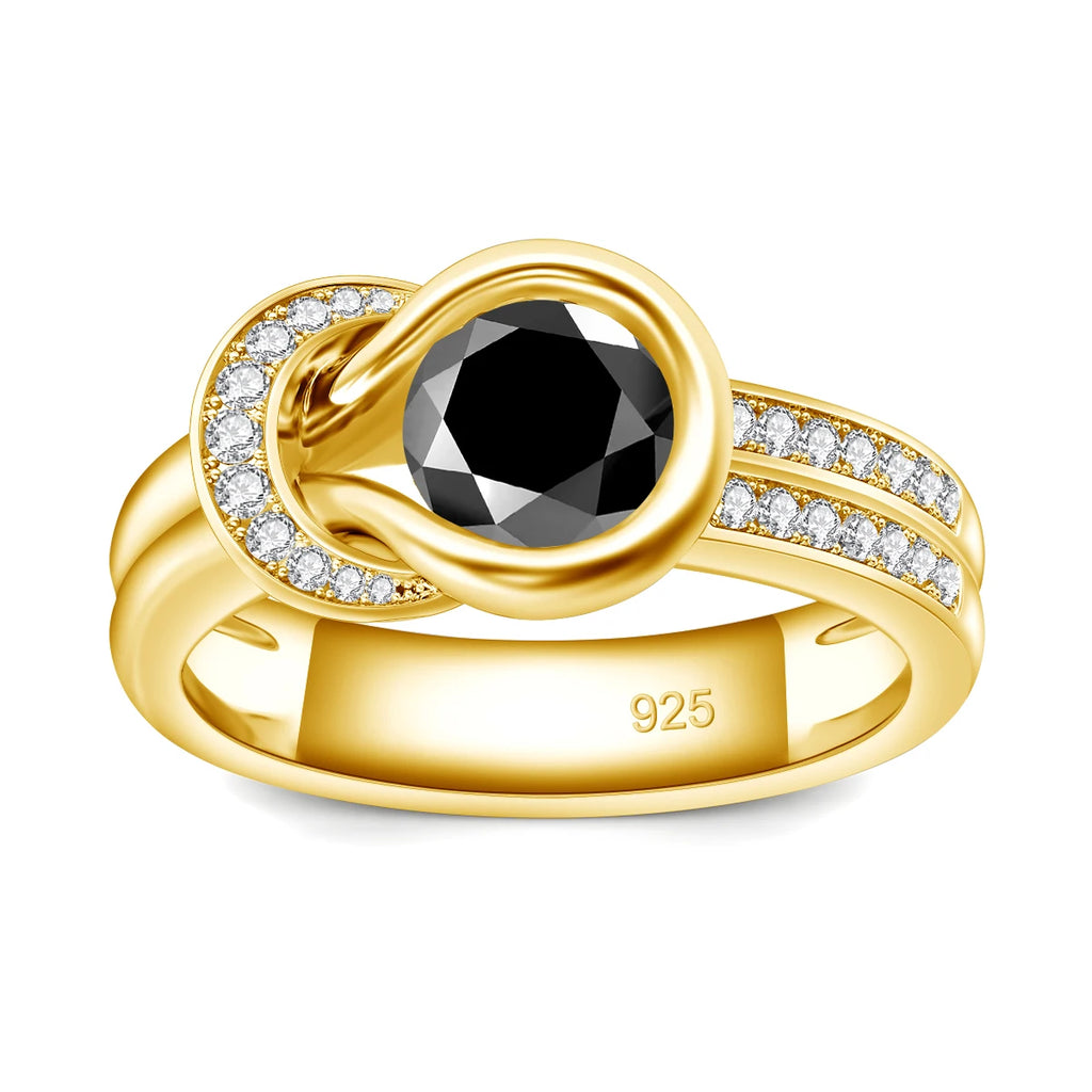 Luxury Renaissance Style Woman 925 Sterling Silver 1.2 Carat Black Moissanite Diamonds Rings Bague Pour Femme