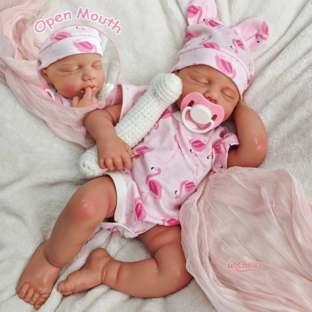 Lifelike Real Touch Silicone Reborn Dolls 20" Open Mouth LouLou Soft Full Body Newborn Realistic Details Gift for Baby Shower