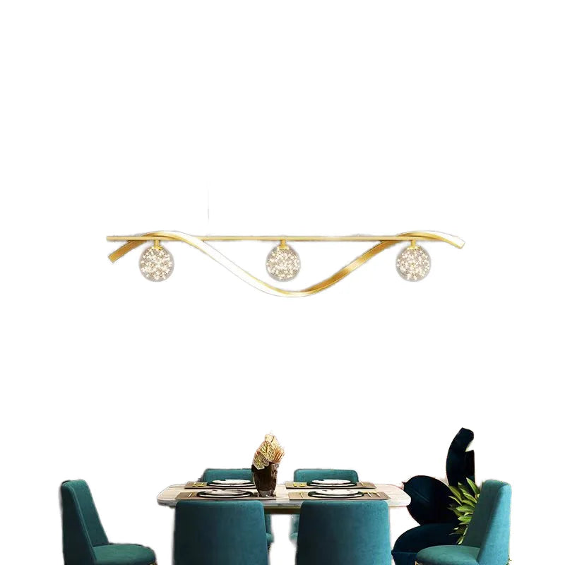Nordic LED Middle Size Warm White AC Iron Gold Luxury Long Strip Chandelier Pendant Light 3-Year Warranty Easy Installation for