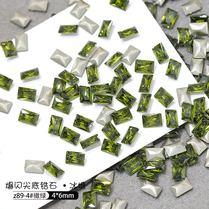 Z89 Glitter Shimmer High Quality Diamond Nail Jewelry Colorful 4*6mm Glass Crystal Nail Rhinestones Diy Nail Supplies