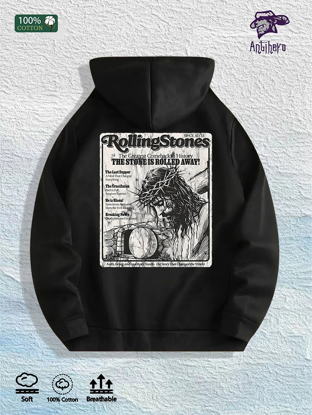 RollingStones Faith Graphic Hoodie 100% Cotton US Warehouse 7 Colors