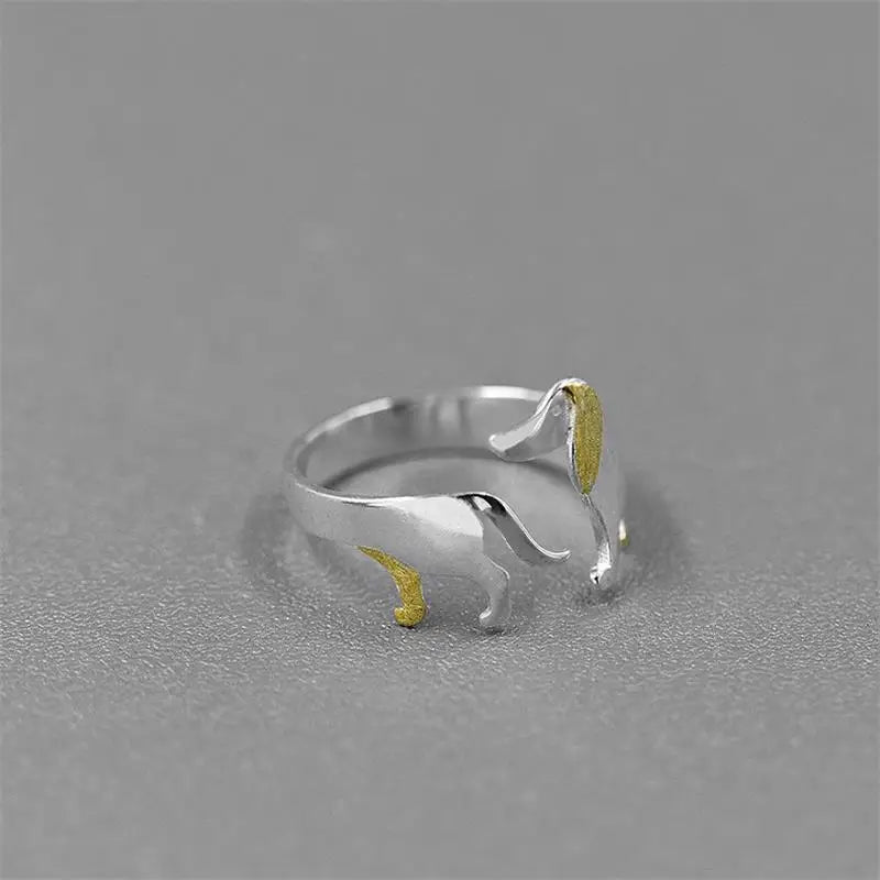 Real 925 Sterling Silver Fine Jewelry Adjustable Rings Cute Dachshund Fashion Design for Women