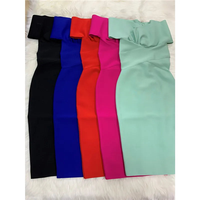 Moonccloset New Summer 5 Colors Sexy Fashion Women's Off Shoulder Bandage Dress Green Night Club Party Dress