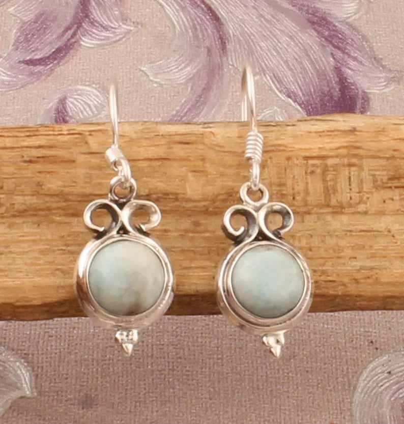 Hot Selling 2025 925 Sterling Silver Hoop Earrings with Larimar Round Gemstone for Weddings at Wholesale Price