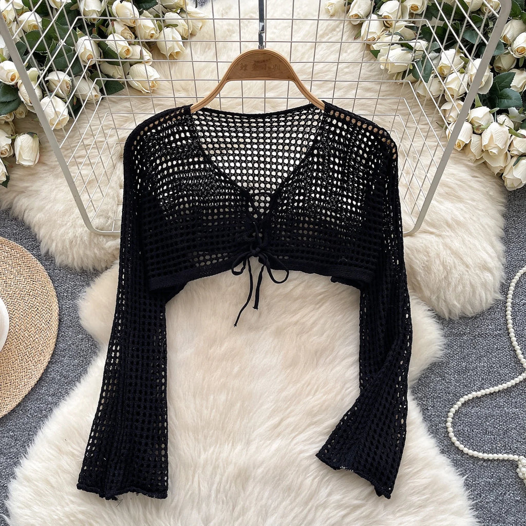 Small Fragrance square Neck Double Breasted Puffy Sleeve Sweater Women's Slim All Match Irregular Base Top