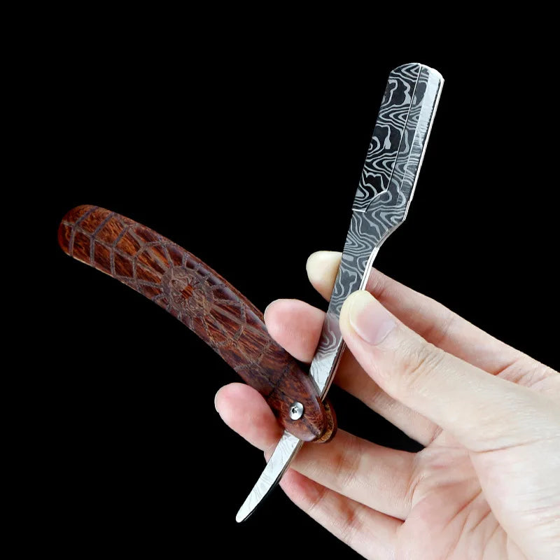 wooden trimmer manual shaver professional straight edge stainless steel sharp barber razor folding shaving blade shave beard cut