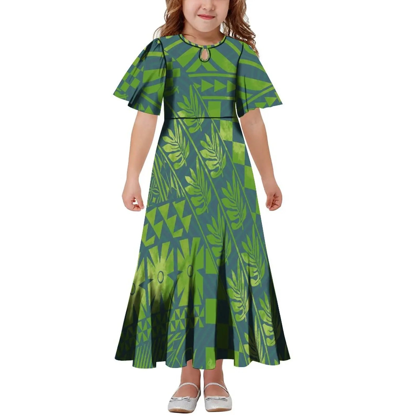 New Hawaiian Style Drop Collar Design Baby Girls Long Dress Children Size in Dresses Fit Flare Toddle Girls Dresses for Kids