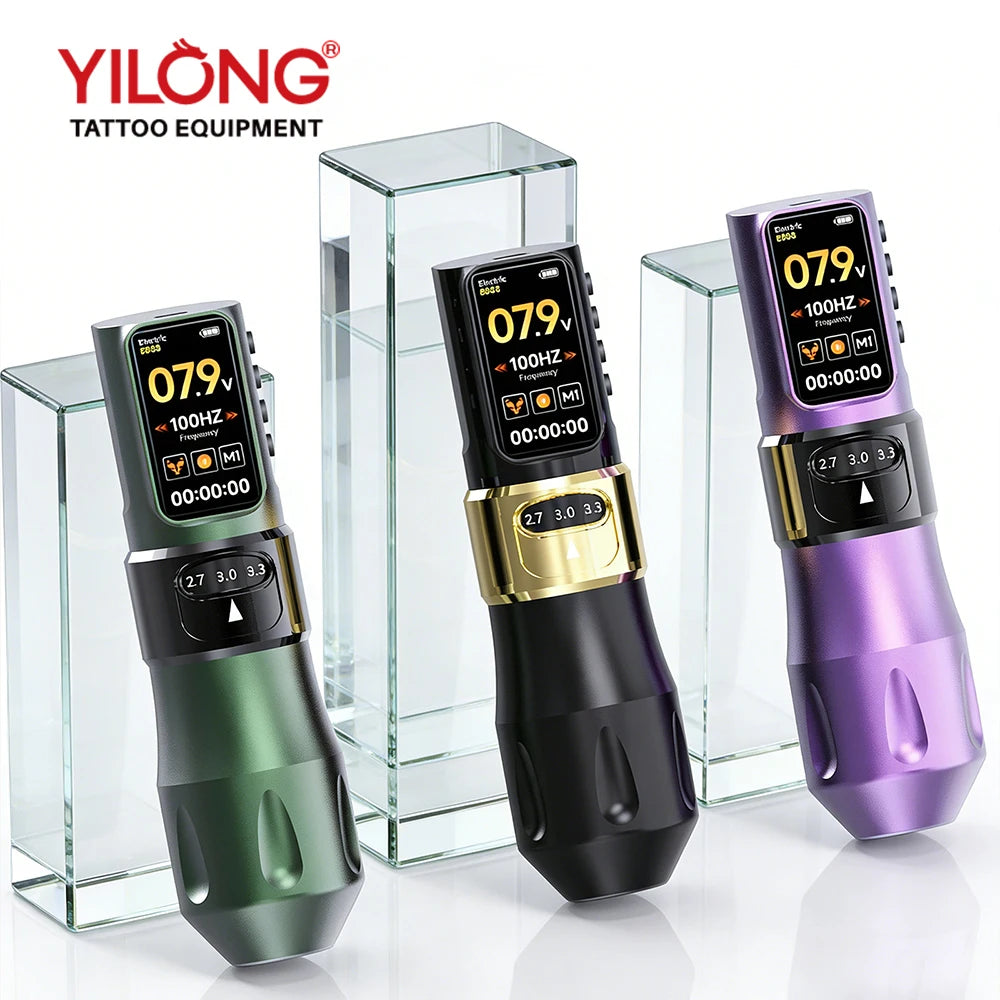 1700Mah 12V Yilong  Wireless Tattoo Machine Pen  Custom Logo Rotary Tattoo Pen LED Screen Adjustable Stroke