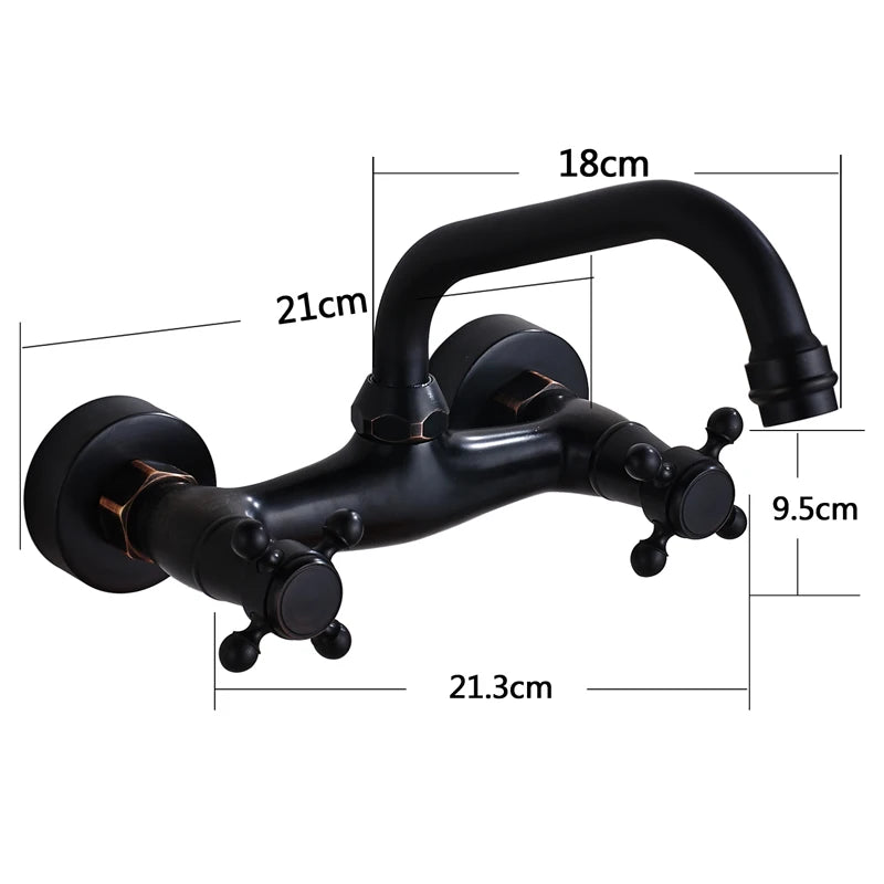 Black Kitchen Faucet Hot And Cold Water MixerFaucets Wall Mounted Tap Vessel Sink Mixer Tap Swivel Spouts Basin Mixer Tap Crane