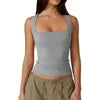 Women Girls Sleeveless Vest T-shirt Solid Color Square Neck Yoga Sports Sleeveless Tank Tops Base Casual Slim Vest