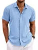 Men's Lapel Cotton Hemp Cardigan Short Sleeve High Quality Solid Color Shirt Summer Home Short Sleeve Sehe Fashion