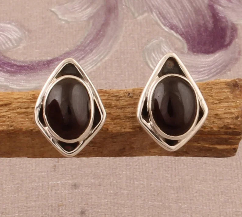 Wholesale 925 Sterling Silver Natural Black Onyx Oval Shaped Hoop Earrings Minimalist Wedding Gift Party at Factory Price