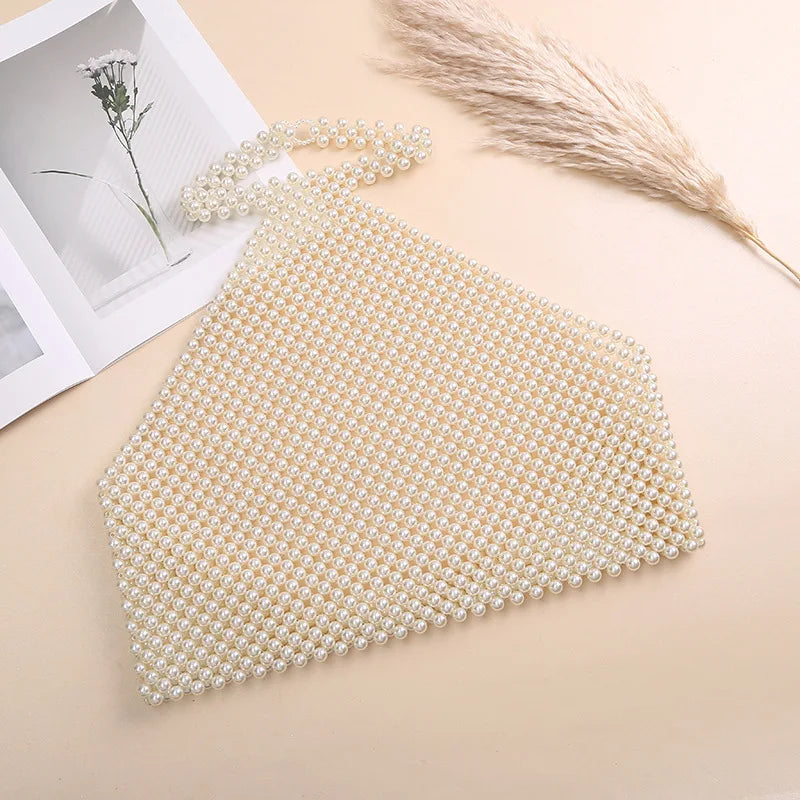 Best Seller Pearl Tube Top Sexy Hot Girl Beaded Stretch Bra Hand-Woven White Beaded Vest