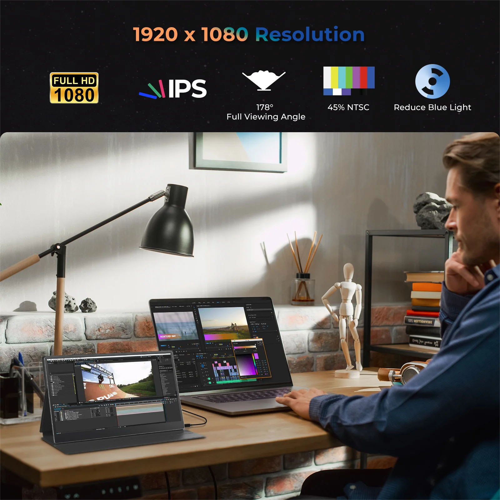 15.6-Inch Portable Laptop Display with 1080P Resolution Low Power Dual Monitor IPS Panel Type C Interface