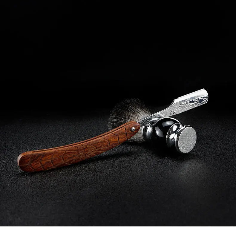 wooden trimmer manual shaver professional straight edge stainless steel sharp barber razor folding shaving blade shave beard cut