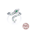 Fashion Design Cubic Zirconia 925 Sterling Silver Snake Ring Woman Bulk Resizable Ope Size Thin Snake Rings for Lady