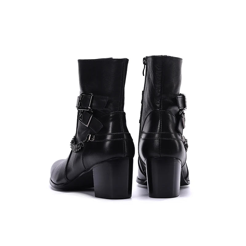 NA440 Winter Black Color Genuine Leather Men Ankle Boots Point Toe Party Short Boots Zipper Motorcycle Boots Male Shoes