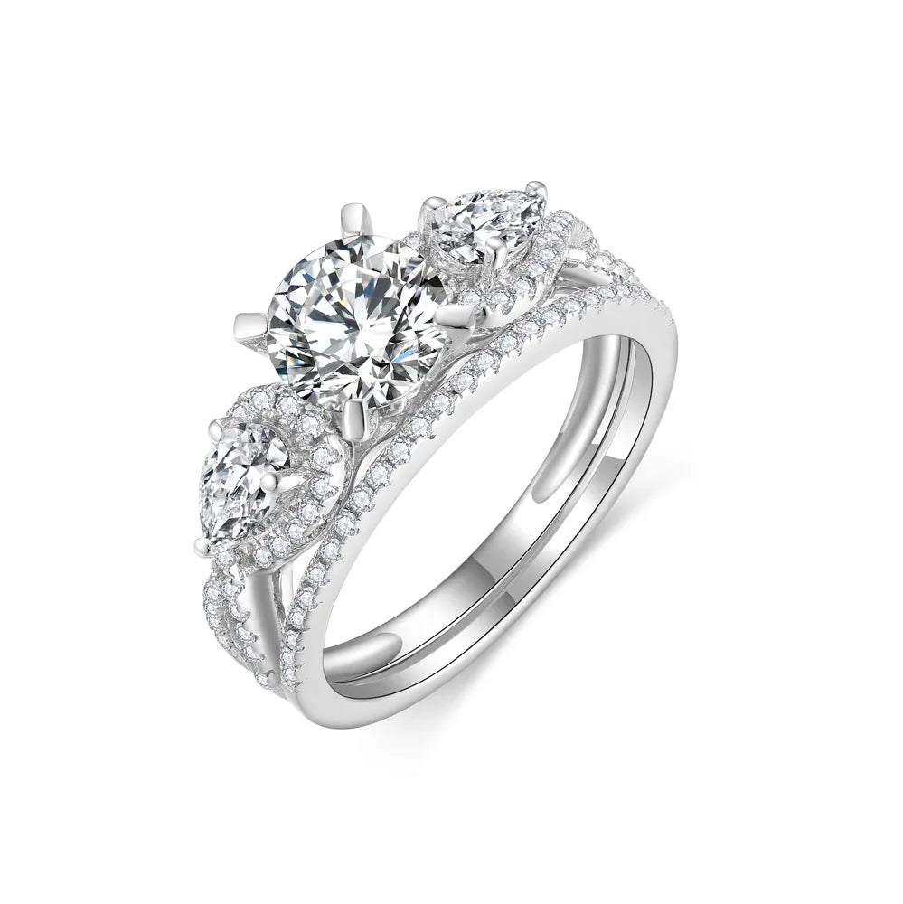 Ruizuan Fashion Jewelry Wedding Ring Set Romantic 1CT 6.5mm Moissanite Silver Wholesale Fashion Jewelry Rings