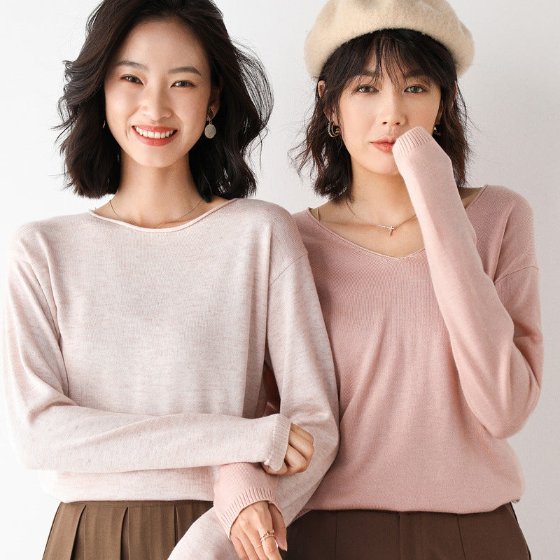 2025 Spring Autumn Womens Sweater Solid Knitwear Korean Loose Female Basic Casual Jumpers Stretch Pullover Sky Blue Pink Sweater