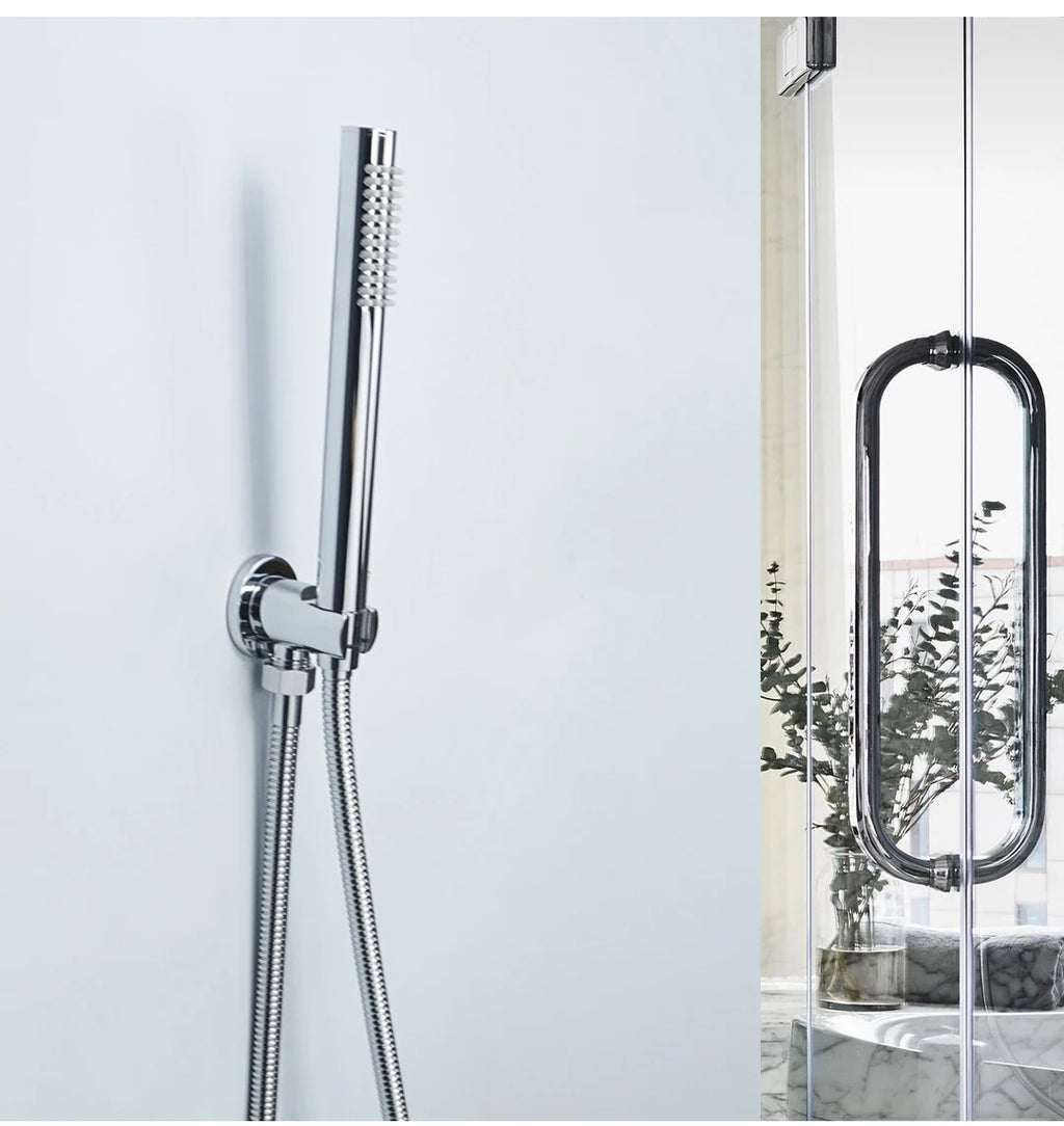 Chrome Matt Black Handshower Head 150cm Stainless Steel Shower Hose Brass Bracket Shower Head Wall Mounted Shower Accessories