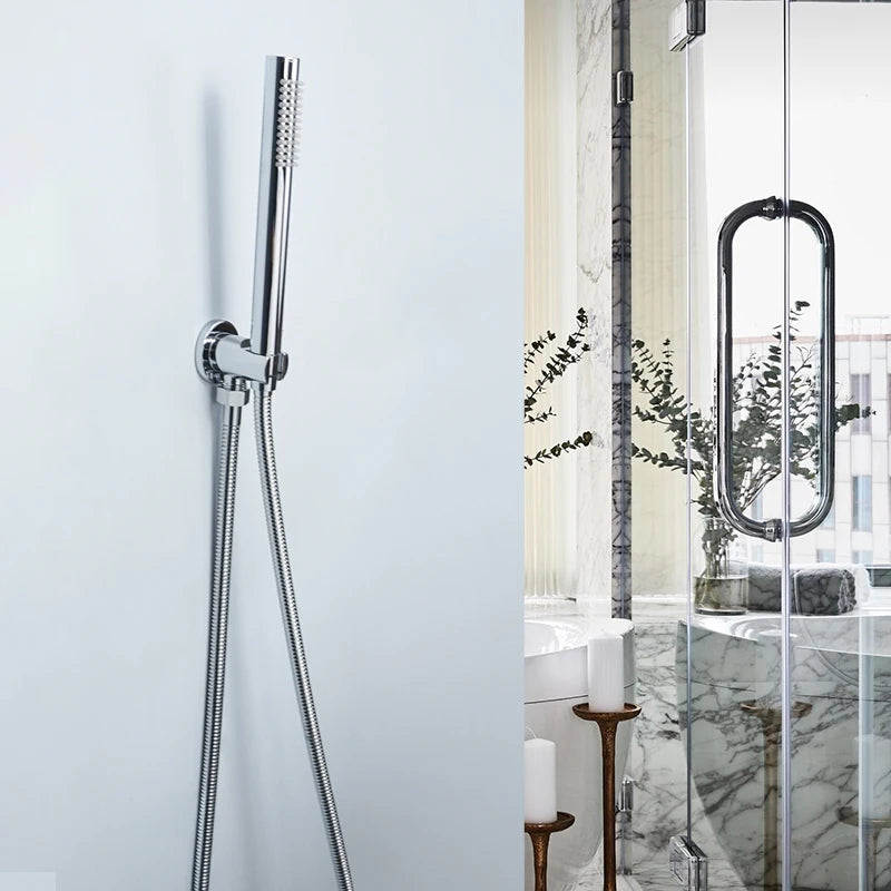 Chrome Matt Black Handshower Head 150cm Stainless Steel Shower Hose Brass Bracket Shower Head Wall Mounted Shower Accessories