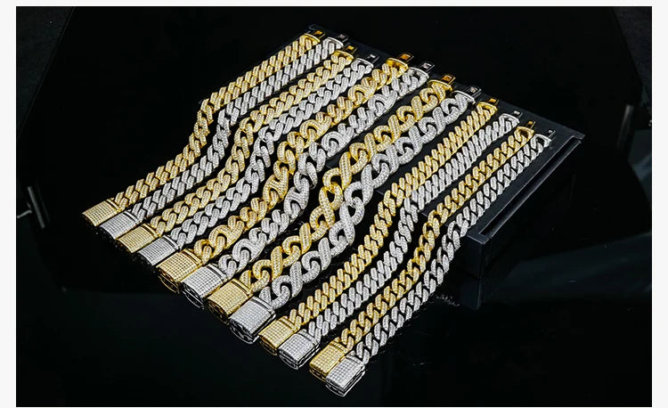 Custom Luxury 12 16 20 mm Full Iced Out Hiphop Moissanite Diamond Miami Silver Cuban Link Chain Bracelet in Silver 925 for Men