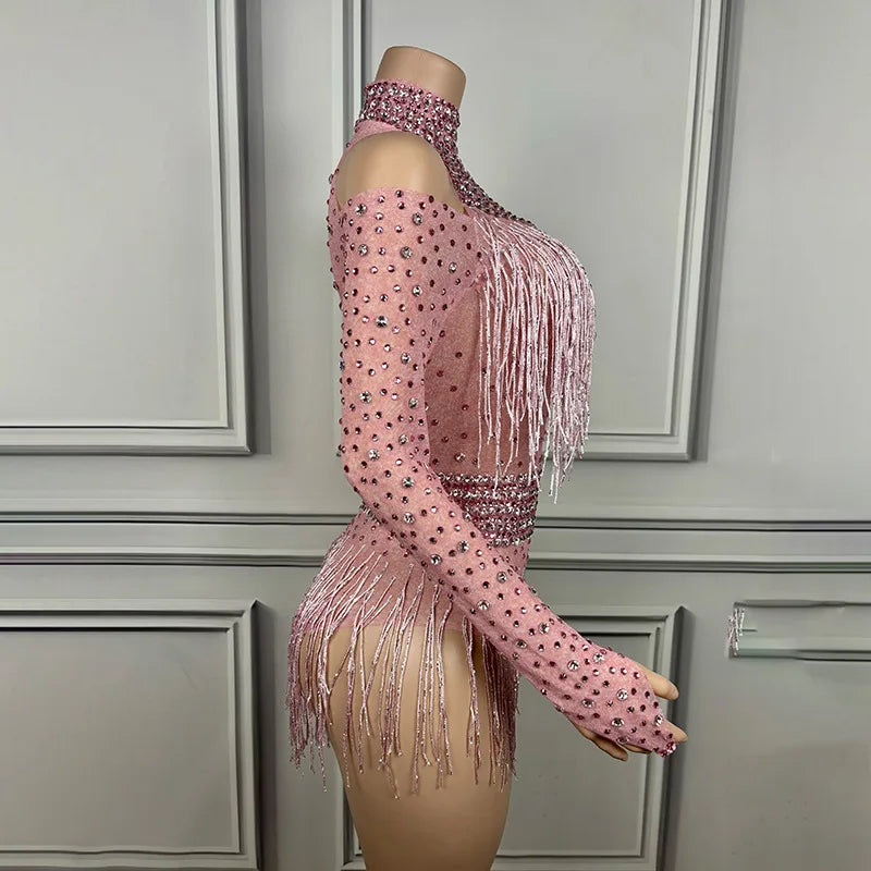 Latin Dance Costume Music Festival Disco Dancing Show Ball Evening Wear Birthday Party Banquet Dinner Rhinestone Mesh Jumpsuit