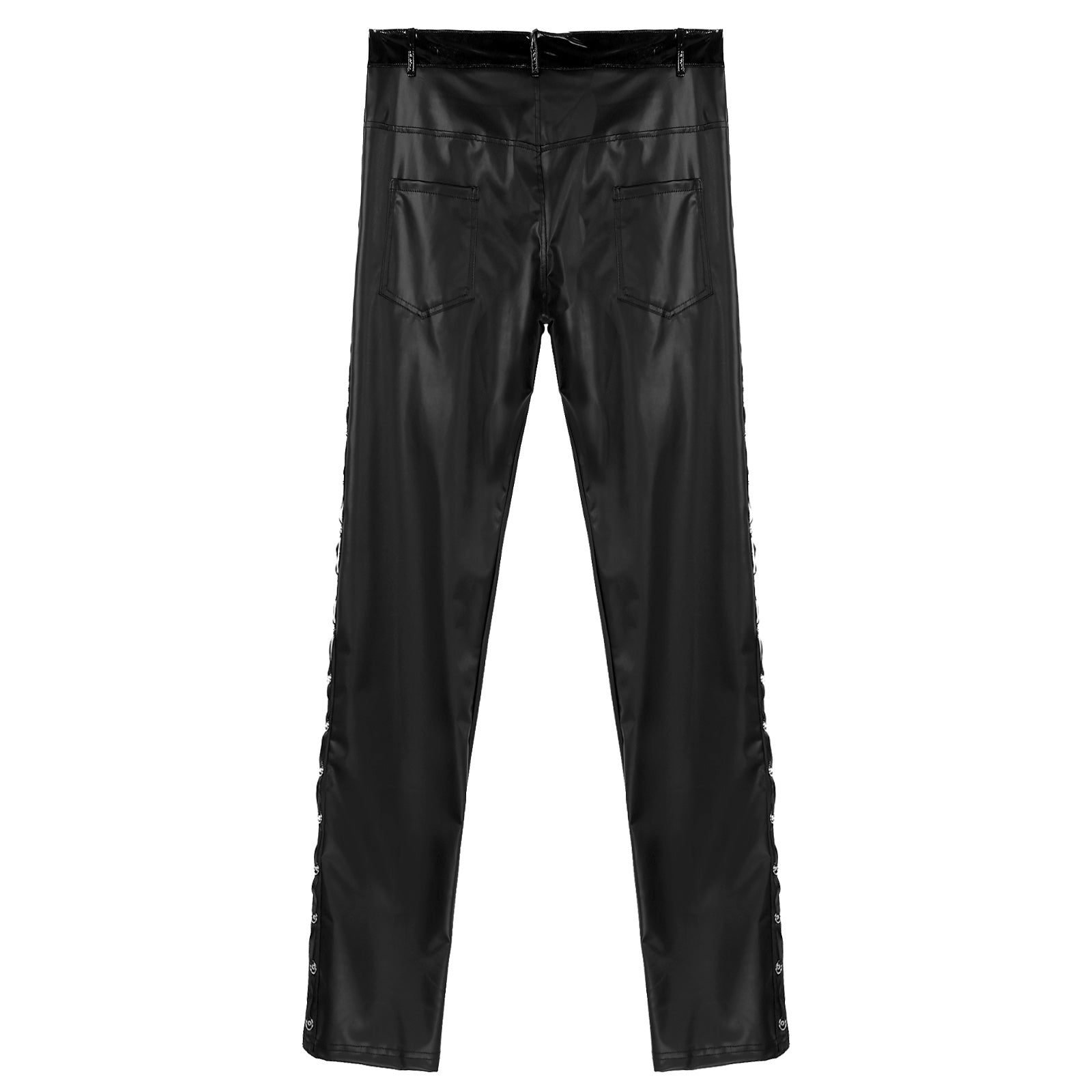 Men Latex Leather Pants Low Waist Faux Leather Shiny Pants Fashion Tight Trousers for Club Stage Show Rock Band Performance