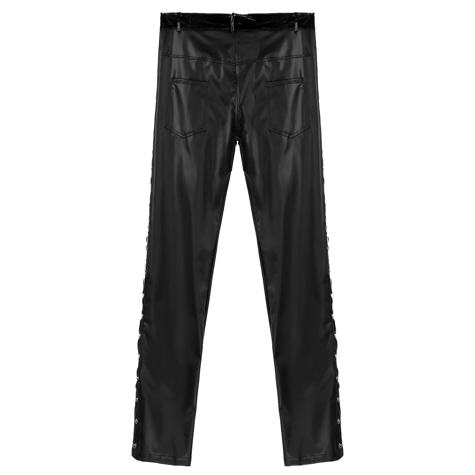Men Latex Leather Pants Low Waist Faux Leather Shiny Pants Fashion Tight Trousers for Club Stage Show Rock Band Performance
