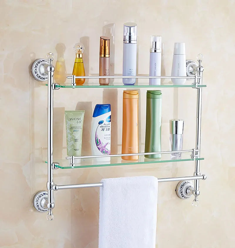 European Antique Blue and White Porcelain Chrome Finish Bathroom Hardware Set Silver&Crystal Towel Rack Bar Hook Basket Rack 5