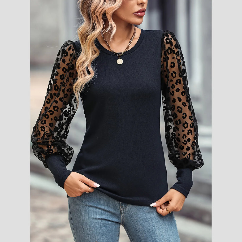 Women Shirts Summer Spring Slim Fit Blocking Mesh Long Sleeve Top Women's T-shirts Casual T-shirt