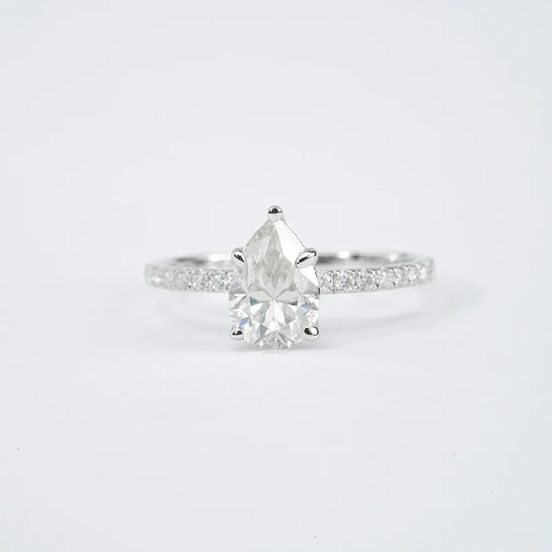 Starsgem S925 Sterling Silver 1.5ct Pear Cut Moissanite Pave Band Engagement Rings