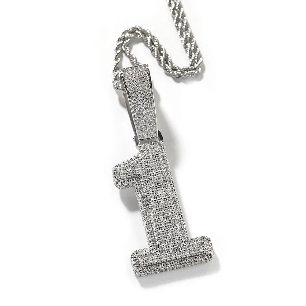 UWIN Hip Hip CZ Lucky Number Pendant Single Big Numbers Pendant Necklace 0 to 9 Special Rapper Jewelry