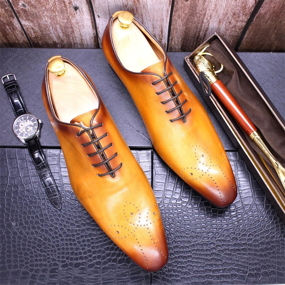 Elegant Black Wholecut Oxford Shoes with Perforated Toe Design Luxury Handcrafted Black Leather Formal Shoes for Men