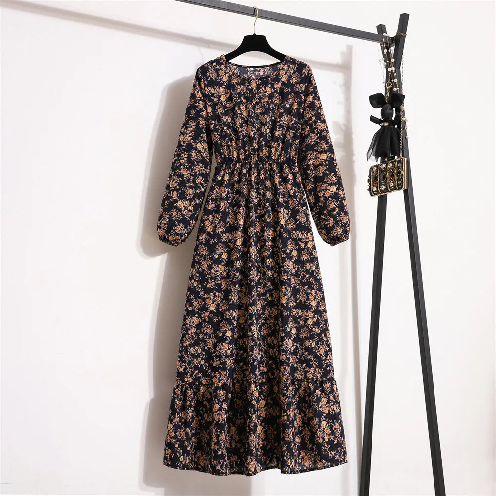 Dropshipping Trending Chiffon Dress Women's Summer Beach Travel Long Sleeve Flower Elegant Floral Girl Casual Dress