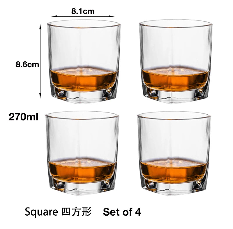 4PCS Fashion Whiskey Glasses, Scotch Whisky, Bourbon, Cocktails, RUM, Durable Whiskey Glasses
