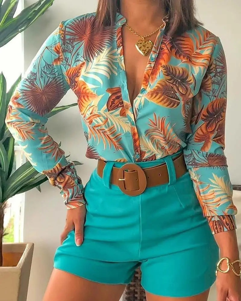 2piece Set Hot Style Plus Size Colorful Casual Button and Women Blouses Shirts