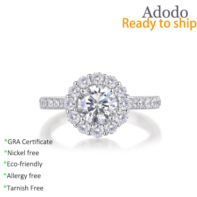 Fine Round Cut 1CT VVS1 GRA Moissanite Rings 925 Sterling Silver Rhodium Plated Women's Non Tarnish Jewelry with Certificate