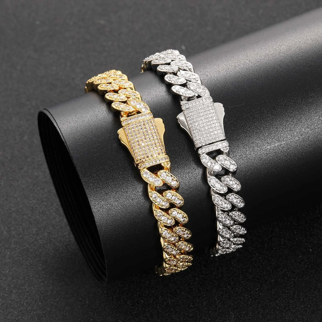 BES 10MM Iced Out Cuban Link Chain Cubic Copper Zirconia Necklace Hip Hop Bracelet Wholesale Women Man Hip Hop Jewelry