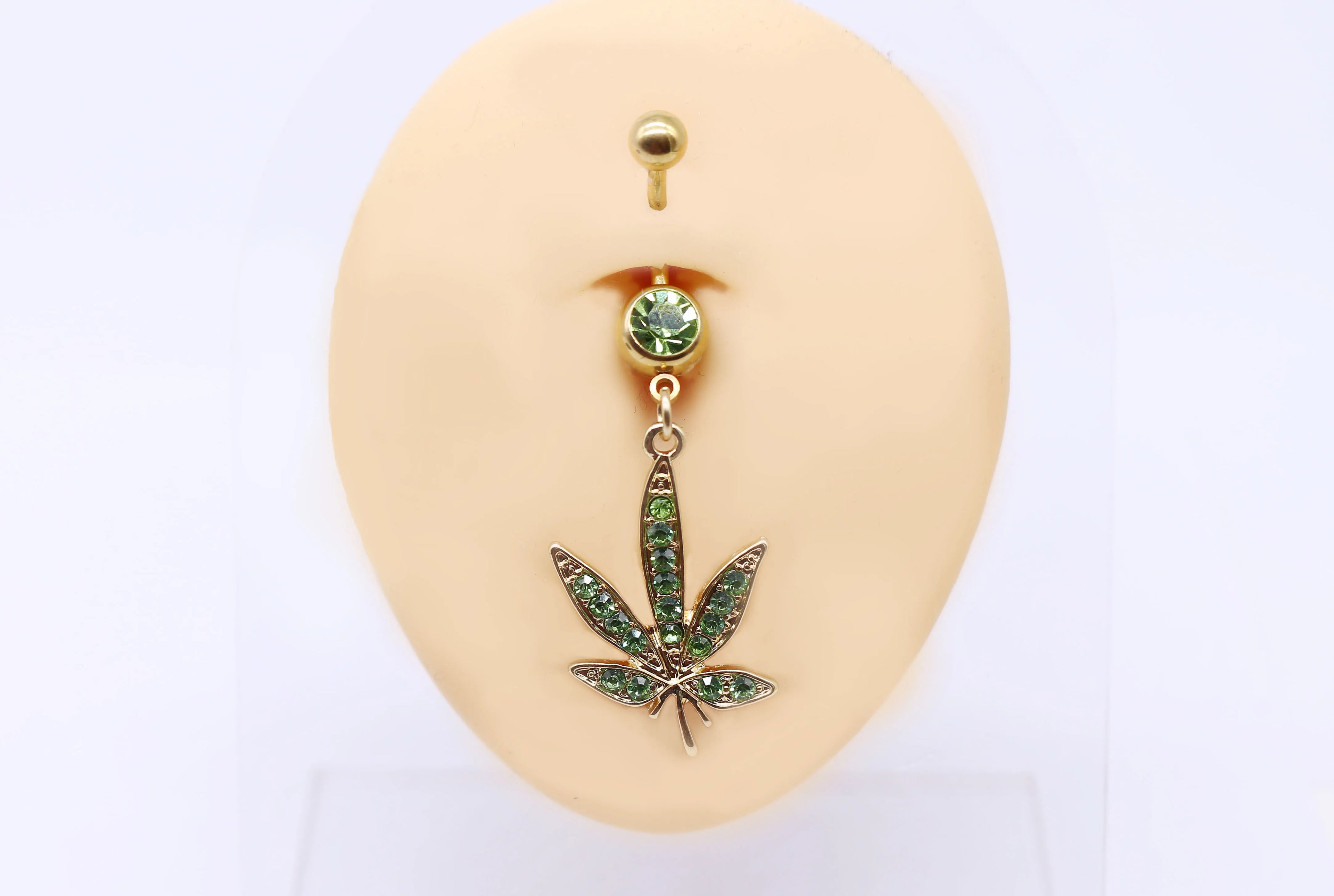 Gaby CZ Dangle Gem Maple Leaf Body Piercing Jewelry 316L Surgical Steel Belly Rings for Wedding and Engagement Stainless Steel