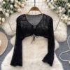 Small Fragrance square Neck Double Breasted Puffy Sleeve Sweater Women's Slim All Match Irregular Base Top