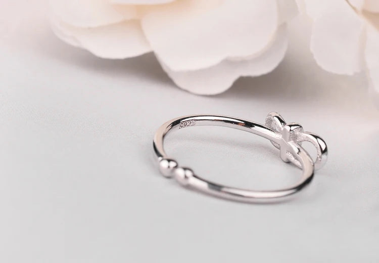 Korean Sweet Style Lovely Women White Gold Plated Ring Bowknot Engagement Band Rings