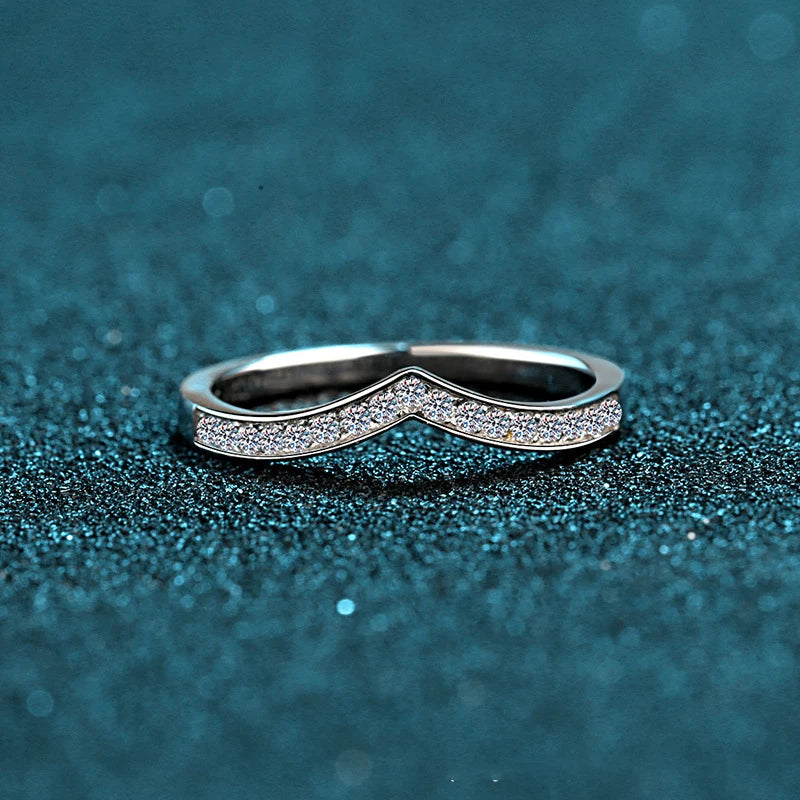 Drop Shipping With Box 0.14 Ct Eternity Moissanite Promise Rings for Her V Shaped Stackable Wedding Engagement Rings for Women