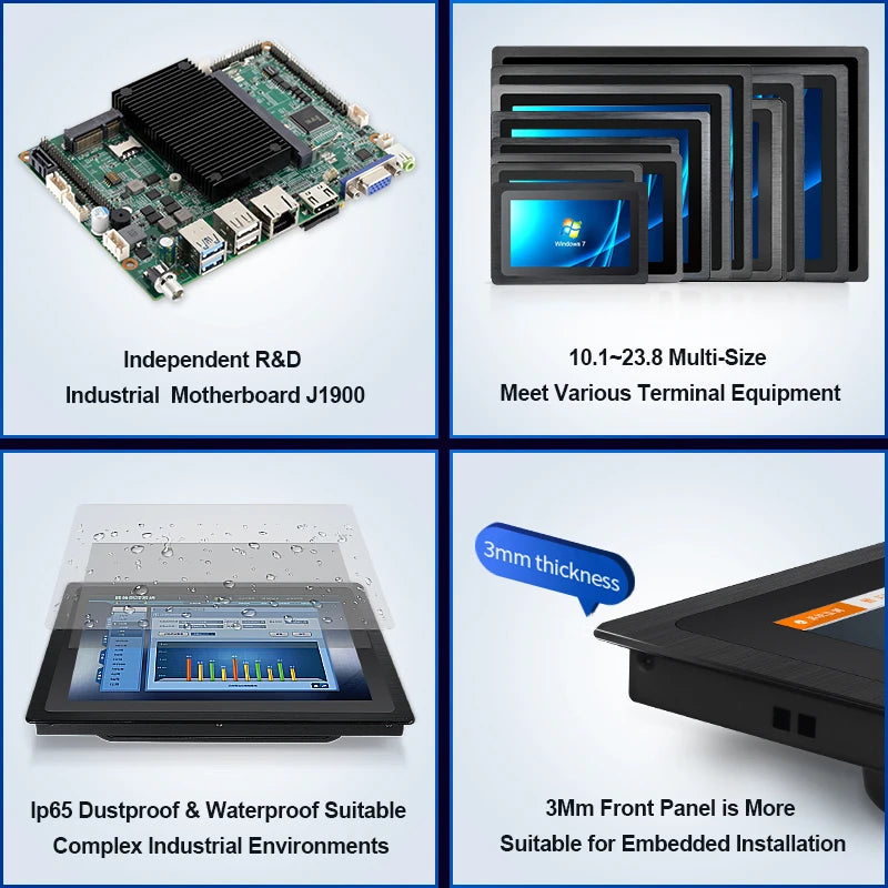 Fanless Embedded Wall Mounted Open Frame Industrial All-in-One Computer Capacitive Touchscreen Panel PC IP65 J1900 Linux Stock
