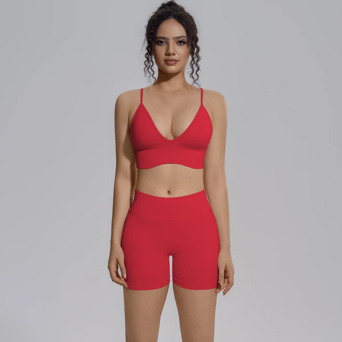 New Summer Sexy Naked Feeling Yoga Shorts Set Women 2 Piece Sport Bra Biker Shorts Workout Gym Activewear