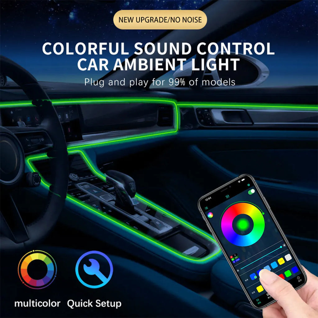 Wholesale 2m Flexible Car Interior Atmosphere Decoration Lighting App Control LED Ambient RGB Fiber Optic Strip Light K2U